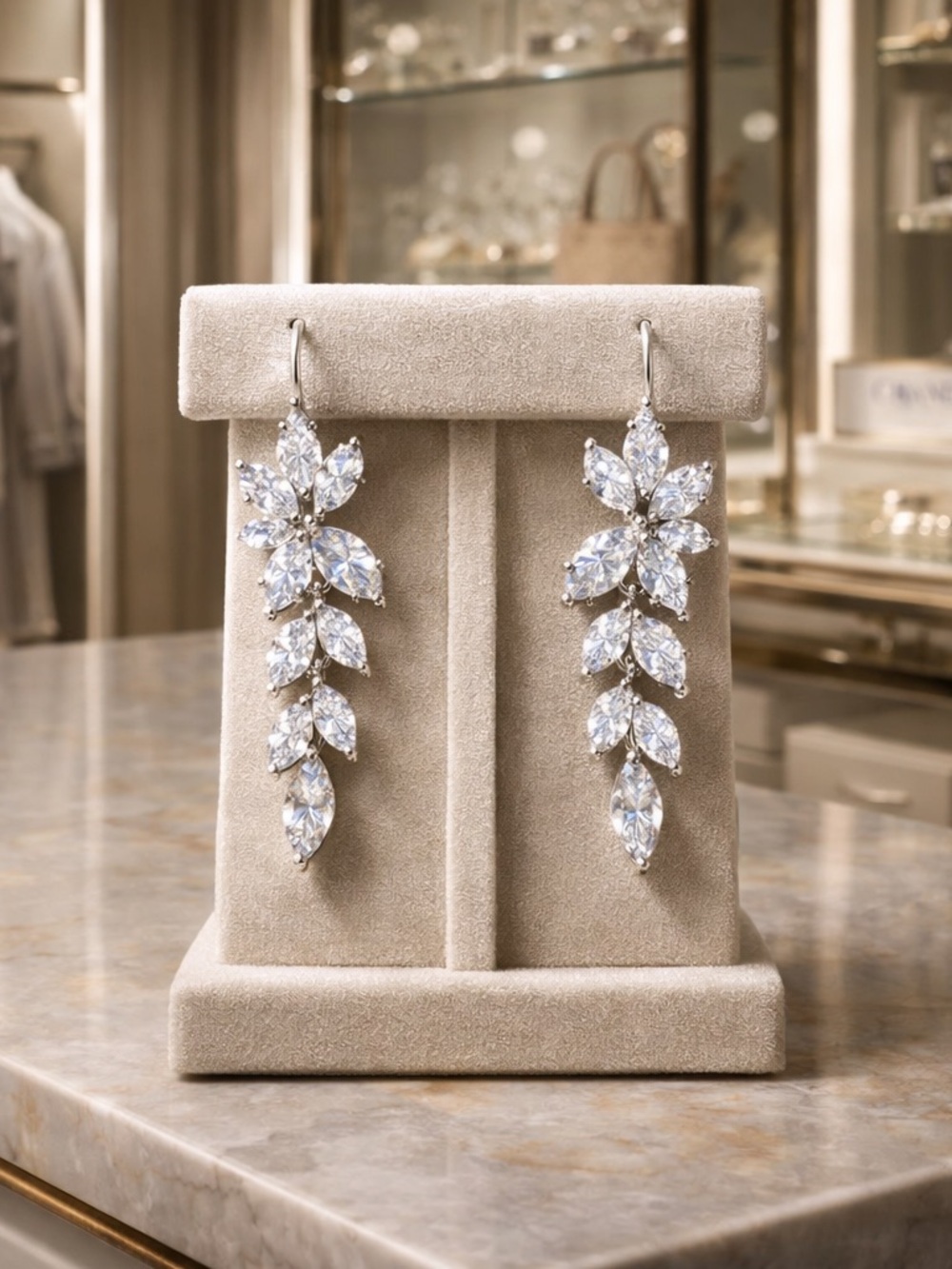 Leaf teardrop CZ rhinestone EARRINGS